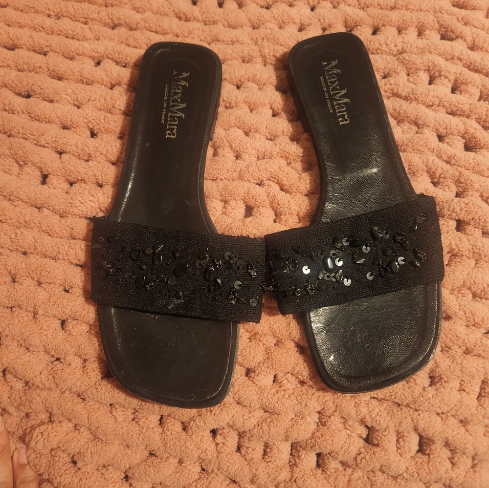 MaxMara Black Sparkle Sandals Elegant Slip-On